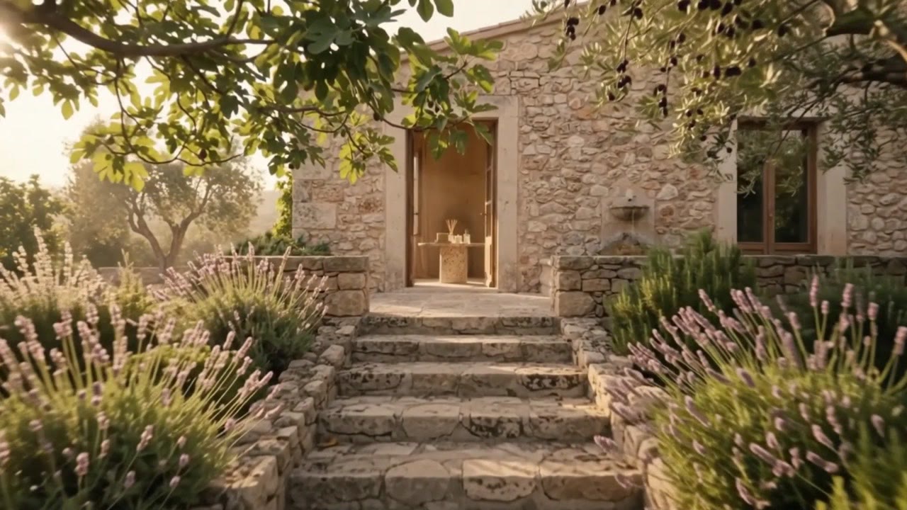 Lavender-lined stone steps leading up to the ITRÉ house